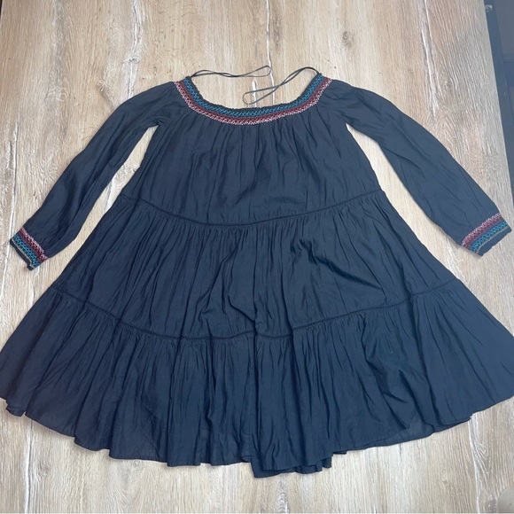 Free People Women’s Small Sunbeam Off The Shoulder Dress Embroidered Black Boho - Picture 10 of 15